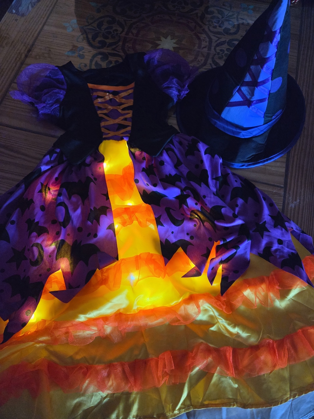 NWOT Girls' Purple & Orange Witch Costume Dress with Hat